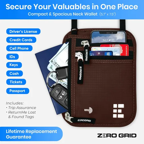 Miniatura 16 de Cartera para el cuello para viajes y pasaporte con bloqueo RFID, delgada y fácil de ocultar, bolsa de viaje de nailon para hombres y mujeres