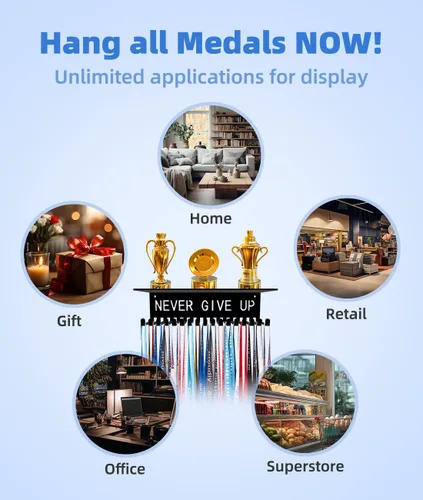 Miniatura 5 de Dafftos Soporte de cinta para medallas, estante de exhibición de metal, organizador de trofeos, marco de premios, cinta de animación, gimnasia