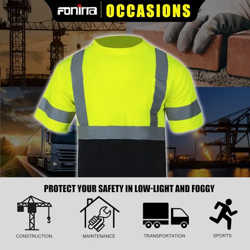 Miniatura 8 de FONIRRA Paquete de 3 camisas reflectantes de seguridad de alta visibilidad para hombres de alta visibilidad para trabajo de construcción con manga