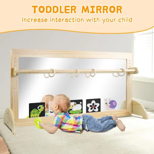 Miniatura 6 de Espejo Montessori con barra, barra de dominadas ajustable de madera para bebé, piso y pared, inastillable, seguridad, coordinación infantil, muebles