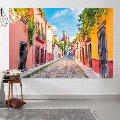 Miniatura 5 de Telón de fondo colorido de la calle de la ciudad de México, 5 x 3 pies, fondo de fotografía de casa, escenario de callejón, fiesta mexicana