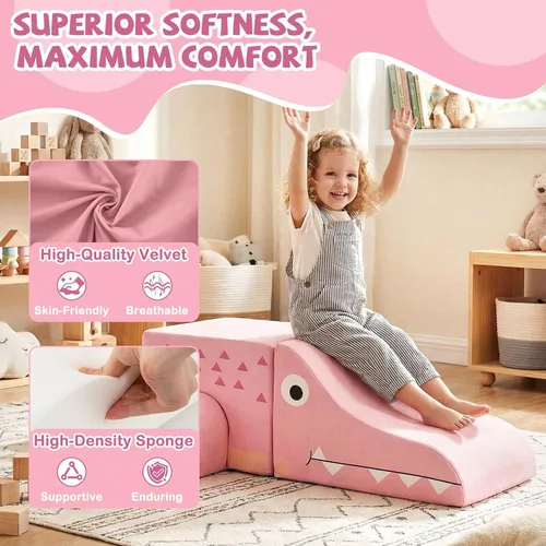 Miniatura 2 de Costzon Juguetes de escalada para niños pequeños, 3 piezas de bloques de escalada de espuma de cocodrilo con fundas de terciopelo extraíbles