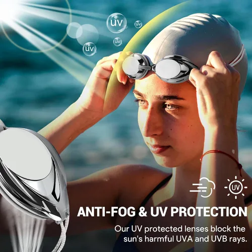 Miniatura 3 de Gafas de natación para adultos, hombres, mujeres y jóvenes, con correa elástica, gafas de natación sin tirones de pelo espejo/lentes transparentes