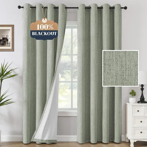 Miniatura 15 de H.VERSAILTEX Cortinas opacas de lino chenilla para dormitorio, térmicamente aisladas, cortinas texturizadas con aspecto de lino con revestimiento