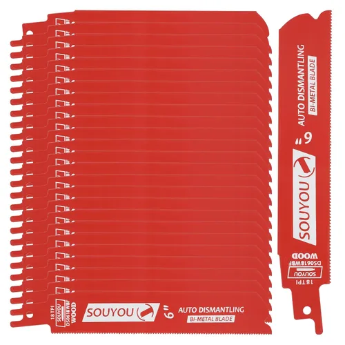 Miniatura 9 de Paquete de 3 cuchillas de carburo Sawzall de 6 en 8 TPI con organizador de acero de aleación de carburo para desmontaje de automóviles, corte