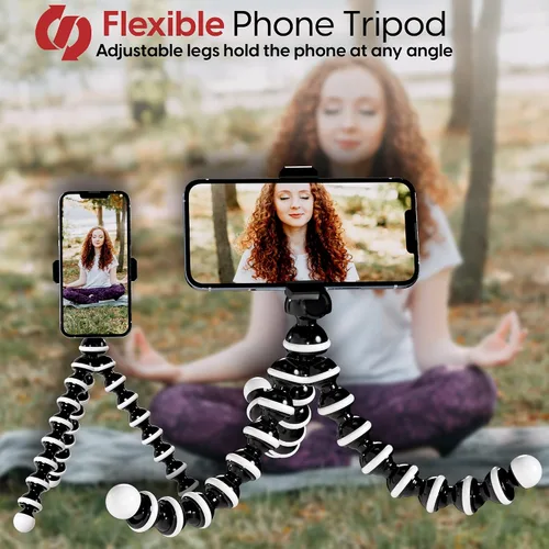 Miniatura 2 de TALK WORKS Trípode flexible para iPhone, Android, cámara, patas flexibles, soporte ajustable con mini control remoto inalámbrico para selfies