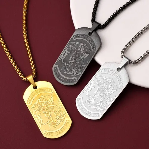 Miniatura 9 de FaithHeart Collar de San Miguel para hombres y mujeres, acero inoxidable chapado en oro, amuleto de medalla de San Miguel Arcángel, regalo