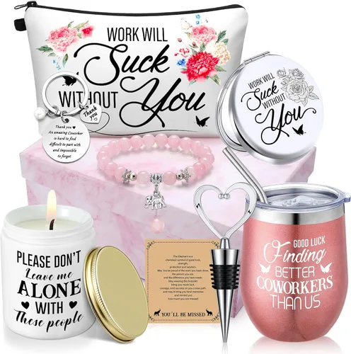 11 unidades, regalos de despedida para compañeros de trabajo, mujeres, cesta de regalo de despedida para mujer, mujer, jefa (despedida, rosa)