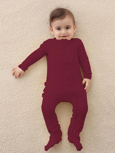 Miniatura 4 de GUISBY Pijama de bebé con volantes, manga larga suave con cremallera de 2 vías