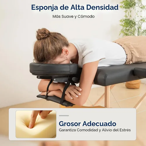 Miniatura 2 de Brelley Mesa de masaje portátil de madera para pestañas, altura ajustable, mesa de spa de 2 pliegues, cama plegable para tatuajes (negro)