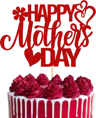 Miniatura 14 de Rsstarxi 1 paquete de decoración para pastel con flores de purpurina con doble corazón Love Mom Best Mom Best Mom Cake Pick Decoraciones para feliz