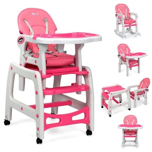 Miniatura 12 de INFANS 5 en 1 Silla Alta para Bebé, Juego de Silla y Mesa Convertible para Niños, Silla Mecedora, Asiento Multifuncional con Ruedas Universales Beige