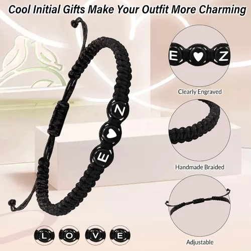 Miniatura 3 de Pulseras con iniciales para mujer, hombres, regalos para novia, novio, pulseras con letras "I Love You", regalos para ella, él, mejor amigo, regalo