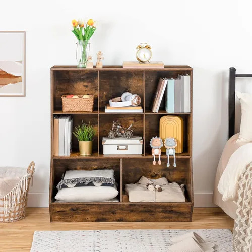 Miniatura 9 de HOOBRO Estantería para niños, gabinete de almacenamiento de juguetes, organizador de juguetes para niños, 8 cubículos, estantería tipo pie de cama