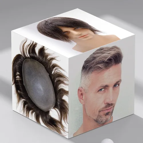 Miniatura 12 de toupee tupé para hombres 0.002 in ultra suave y transparente piel fina con bucle en V línea capilar natural para hombre, extensiones de cabello 1B
