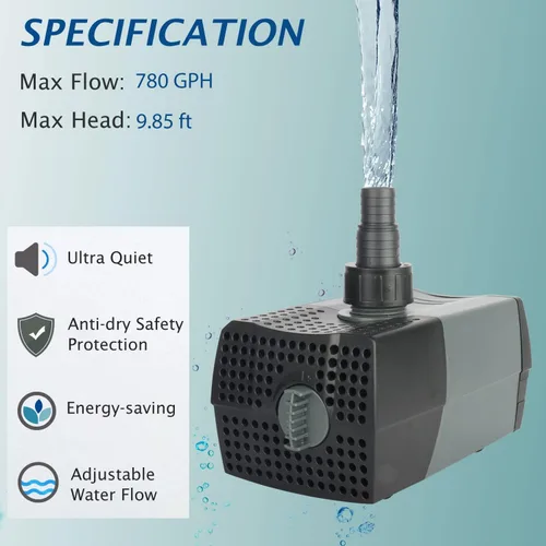Miniatura 2 de WaterRebirth (HSUP3000F) Bomba de agua sumergible con chorros de fuente - Bomba de estanque - Bomba sumergible - Bomba de agua de fuente - Bomba