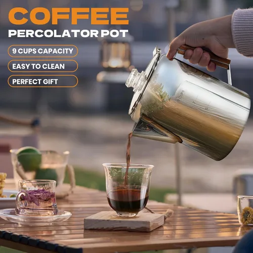 Miniatura 5 de Percolator Pot - Olla de café de acero inoxidable para acampar, sin aluminio o plástico, estufa de café (9 tazas)