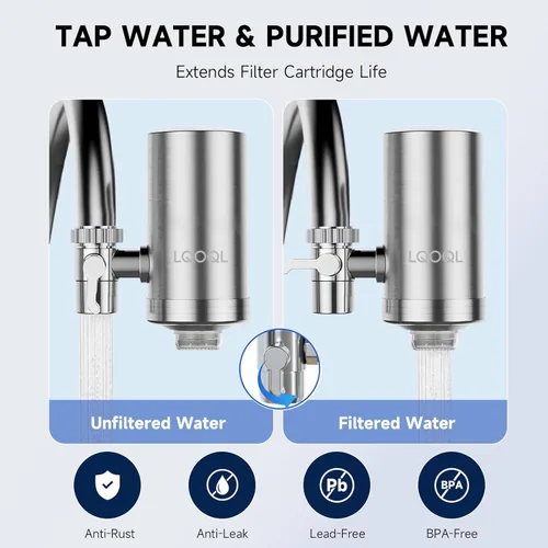 Miniatura 5 de Filtro de agua para grifo de fregadero, purificador de agua de acero inoxidable 304 para fregadero de cocina, reduce PFAS, plomo, cloro