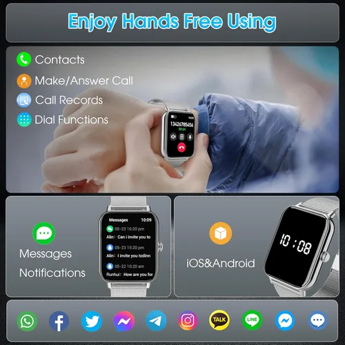 Miniatura 5 de Reloj inteligente para hombres y mujeres (respuesta/hacer llamadas) 1.85 pulgadas HD Fitness Tracker Smartwatch para Android iPhone con seguimiento