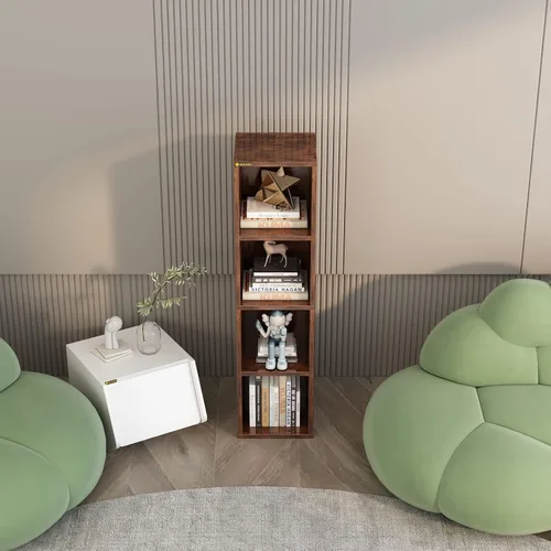 Miniatura 4 de Estantería de 4 estantes, estante de almacenamiento de 4 cubos, mesita de noche pequeña, armario rústico pequeño para sala de estar, dormitorio