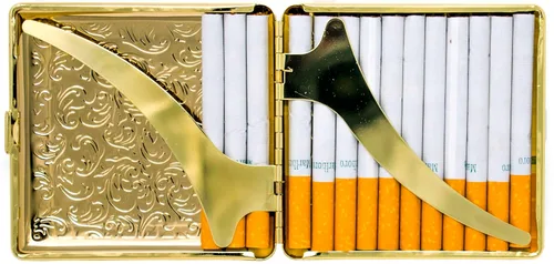 Miniatura 4 de Caja de cigarrillos chapada en metal con estampado victoriano dorado (paquete completo) y caja de almacenamiento