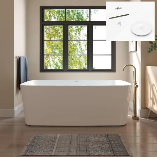 Miniatura 19 de FerdY Maui Bañera Independiente de 67" Elegante Bañera de Remojo Independiente, Blanco Brillante, Certificado cUPC, Conjunto de Drenaje y Drenaje