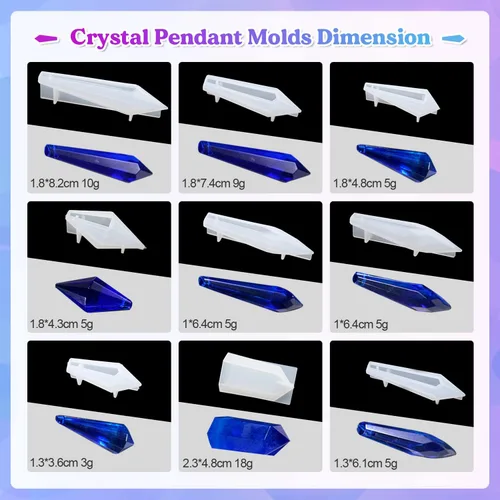 Miniatura 3 de LET'S RESIN Moldes de Resina 18 Piezas Moldes de Silicona de Cristal Péndulo, Moldes de Joyería de Resina UV Multifaceta para Colgantes de Cristales