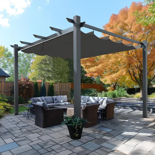 Miniatura 9 de MUPATER Pérgola al aire libre de 10 x 13 pies, pérgola de aluminio con toldo resistente a la intemperie para patio trasero, terraza y jardín