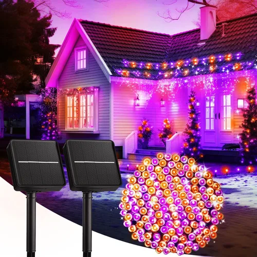Miniatura 12 de Brightown Paquete de 2 luces solares de cadena para exterior, cada una de 46 pies, 120 luces LED, luces solares de cadena para exterior con 8 modos