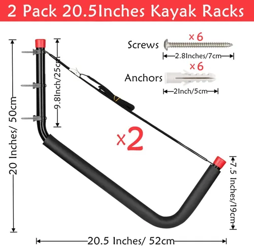 Miniatura 2 de Kayak Storage Racks, Wall Mount Garage Storage Hooks for Kayaks, SUP, Paddle Boards and Surfboards, Heavy Duty Hangers
