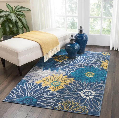 Miniatura 35 de Nourison Passion - Alfombra azul, de 6 pies, 7 pulgadas x 9 pies, 6 pulgadas, floral, campestre, fácil de limpiar, no desprende pelo