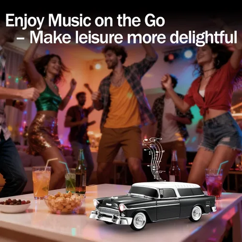 Miniatura 5 de WSTER Altavoz Bluetooth retro clásico modelo de coche con luz ambiental LED, emparejamiento estéreo TWS, sonido HD, altavoz inalámbrico portátil