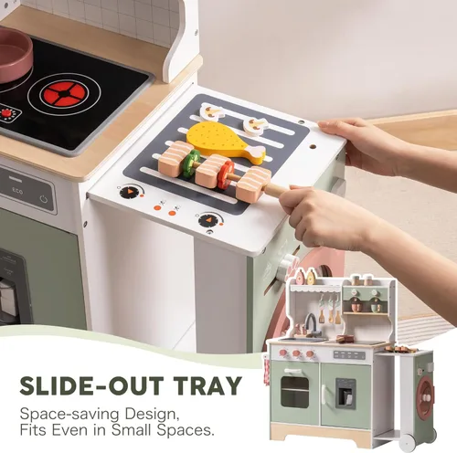 Miniatura 2 de ROBOTIME Cocina de madera para niños, juego de cocina de simulación con máquina de hielo, barbacoa, luces y sonidos, cocina de juguete para niños a