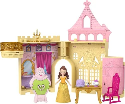Miniatura 10 de Mattel Disney Princess Toys, Belle - Casa de muñecas castillo apilable con pequeña muñeca Belle, 4 personajes amigos y 3 accesorios, portátil con asa