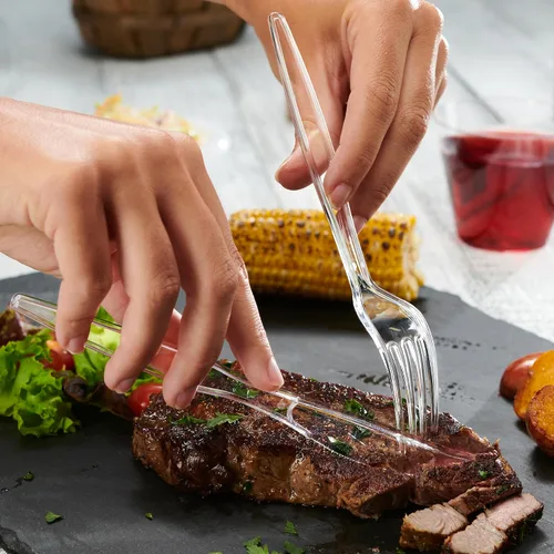 Miniatura 3 de GUSTO [Paquete combinado de 360 unidades] cubiertos básicos de plástico transparente, utensilios desechables pesados, 180 tenedores, 120 cucharas
