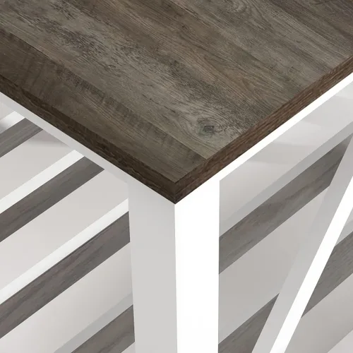 Miniatura 2 de Juego de mesa auxiliar y mesa auxiliar de granja para sala de estar, juego de mesa de madera de 2 niveles con base de listones, roble oscuro