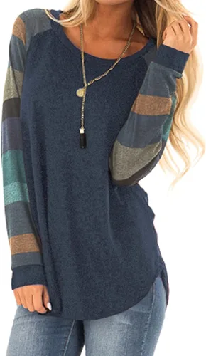 Halife Sudadera de manga larga para mujer, ligera, con bloque de color y ajuste suelto, camisa tipo túnica