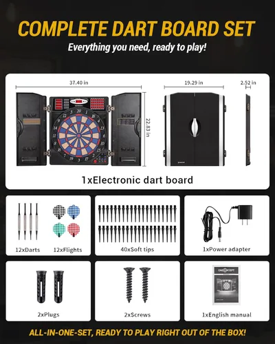 Miniatura 10 de WIN.MAX Electronic Dart Board, Soft Tip Dartboard Cabinet Set for Adults, LED Scoring Dartboard with 38 Games & 211 Variants, Up to 16 Players, 12