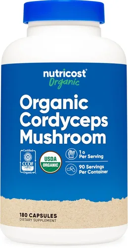 Nutricost Cordyceps - Cápsulas de hongos de 1100 mg, 90 serv – Certificado CCOF fabricado con orgánico, sin gluten, 550 mg por cápsula (180 cápsulas)