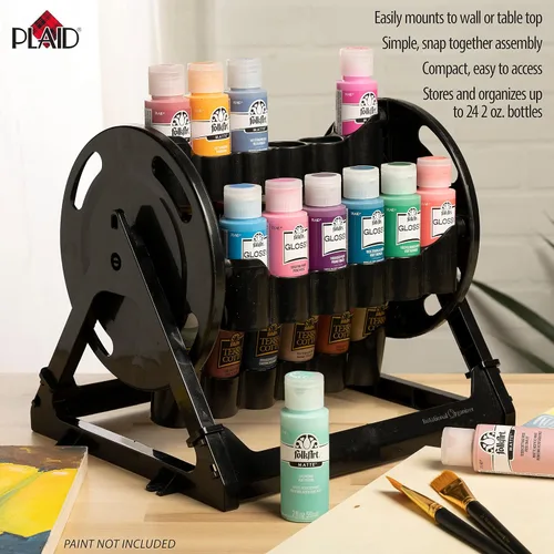 Miniatura 2 de Organizador rotacional Plaid para almacenamiento de pintura acrílica, contenedor de almacenamiento de pintura que guarda 24 botellas estándar de 2