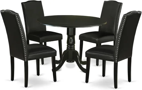 Miniatura 29 de East West Furniture DLEN3-BLK-69 - Juego de muebles de comedor de 3 piezas que contiene una mesa de comedor redonda con gotas y 2 sillas tapizadas