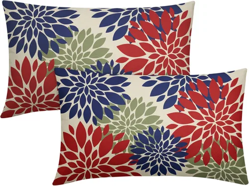 Miniatura 97 de Fundas de Almohada Azul Aguamarina 16X16 Pulgadas Juego de 2, Flores de Dalia Primavera Verano Floral Crema Fundas de Almohada Decorativas