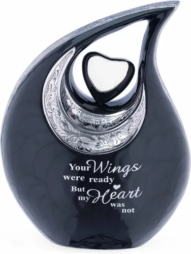 Miniatura 8 de Gran urna de lágrima negra con corazón plateado para cenizas humanas masculinas - Urnas para hombres y mujeres adultos - Urnas de cremación