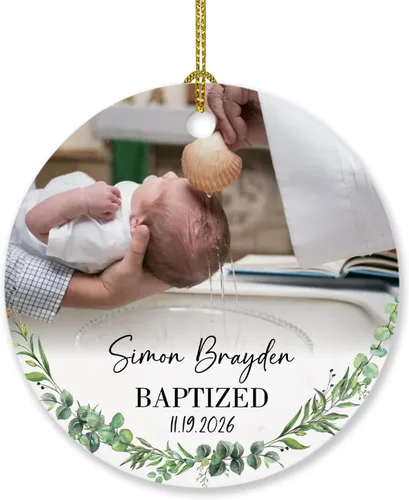 Miniatura 23 de Adorno de Navidad personalizado con texto en inglés "God Bless Bautized" 2025, adornos de bautismo católico, regalos para recién nacido, adorno