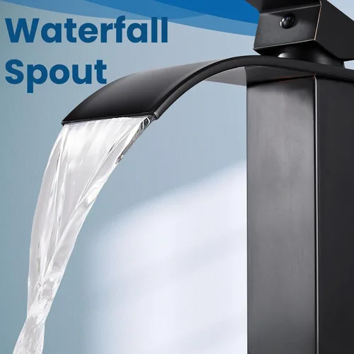 Miniatura 9 de Airuida Grifo de lavabo de recipiente alto, cascada de un solo agujero, grifo de baño, grifo mezclador de un solo agujero, grifo de lavabo