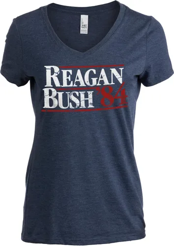 Miniatura 7 de Reagan Bush '84 Camiseta con cuello en V para mujer republicana conservadora republicana estilo vintage