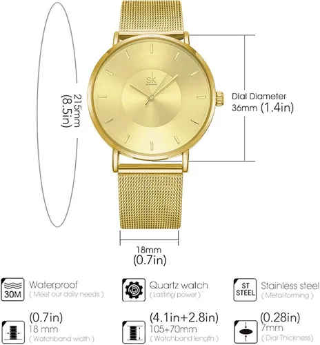 Miniatura 5 de SHENGKE Simple Watches - Reloj analógico de malla para mujer correa de acero inoxidable regalo de aniversario