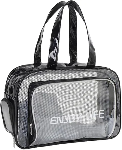 Miniatura 8 de Neceser de viaje, bolsa de aseo transparente con asa, bolsa de maquillaje impermeable para playa, viajes, gimnasio, Negro