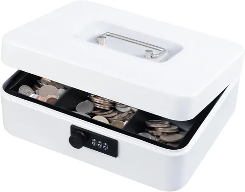 Miniatura 15 de KYODOLED Caja de dinero grande con cerradura de combinación, caja de dinero de metal segura con bandeja para dinero para caja de seguridad de 9.84 x
