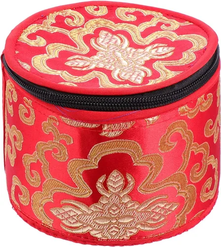 Bolsa tibetana con cremallera para cuenco de meditación budista, soporte portátil de viaje al aire libre, caja de almacenamiento de 4.7 x 3.7 in